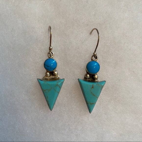 HOB EARRINGS STERLING SILVER 925 TURQUOISE WIRE DROP - Picture 2 of 7